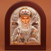 Микола Чудотворець - Ікона в рамці з дерева арочної форми (GOLD)