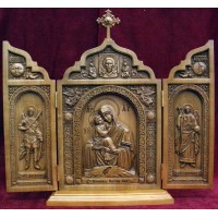 Оригінальний складень з дерева з різьбленням Мати Божа Почаївська (ск-08)