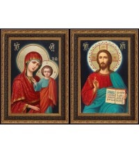 Пара икон для венчания Спас на престоле и Божья Матерь - писаные иконы (Ир-21)