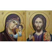 Пара икон Спаситель и Казанская Богородица - изумительные венчальные иконы (Гр-15)