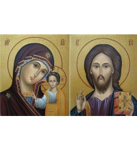 Пара ікон Спаситель і Казанська Богородиця - дивовижні вінчальні ікони (Гр-15)