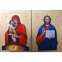 Пара ікон Спаситель і Почаївська Богородиця - блискучі ікони для вінчання (Гр-30)