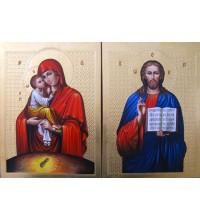 Пара ікон Спаситель і Почаївська Богородиця - блискучі ікони для вінчання (Гр-30)