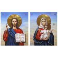Пара венчальных икон Спаситель и Леушинская Богородица - великолепные писаные иконы (Гр-08)