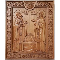 Петро і Февронія - ікона з дерева з різьбою (ДВ-ПФ)
