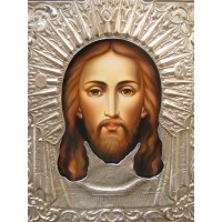 Писаная икона в серебряном окладе Спас Нерукотворный (Гр-12)