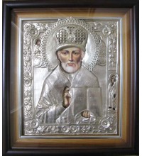 Ікона писана в чудовому окладі з сріблом Святий Микола Чудотворець (Гр-41)