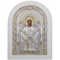 Покрова Пресвятої Богородиці - ікона зі сріблом, в білому дереві (192-W)