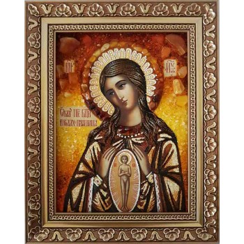 Помощница в родах - икона Божией Матери, икона из янтаря (ар-79)