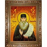 Преподобный Максим Грек - икона из янтаря, ручная работа (ар-244)