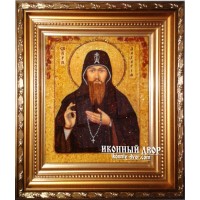 Преподобний Захарія, Печерський постник - Красива ікона з бурштина, ручна робота (ар-37)
