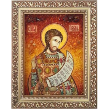 Роман Сладкопевец - икона с янтарем (ар-335)