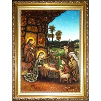 Рождество Иисуса Христа - Икона из янтаря, ручной работы (ар-300)