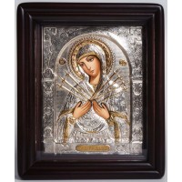 Семистрільна ікона Богородиці - писана ікона в окладі зі сріблом (хм-47)