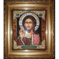 Спаситель - Ікона ручної роботи з бурштину (арп-4)