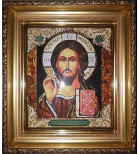 Спаситель - Икона ручной работы из янтаря (арп-4)