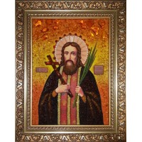 Священномученик Лукиан Печерский - Именная икона из янтаря (ари-30)