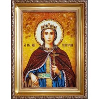 Свята Катерина - Красива янтарна ікона ручної роботи (ар-22)