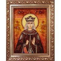 Святая Милица Сербская - именная икона из янтаря (ар-253)