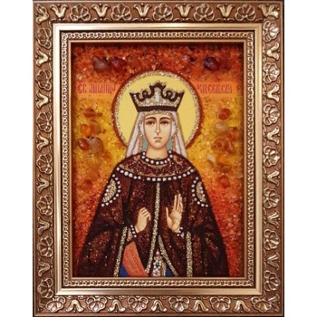 Святая Милица Сербская - именная икона из янтаря (ар-253)