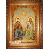 Святая Троица (Новозаветная) - Чудесная икона из янтаря ручной работы (ар-193)