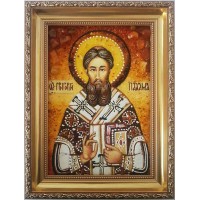Святитель Григорий Палама - икона из янтаря (ар-87)