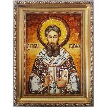 Святитель Григорий Палама - икона из янтаря (ар-87)