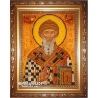 Святитель Спиридон Тримифунтский - красивая икона из янтаря ручной работы (ар-195)