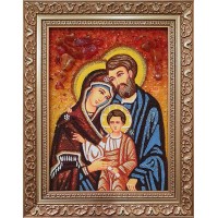 Святое Семейство - икона из янтаря (ар-277)