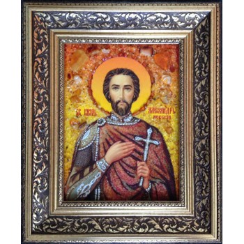 Святой Александр Невский - икона с янтарем (ар-372)