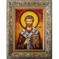 Святой апостол Тимофей - икона с янтарем, ручная работа (ар-76)