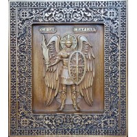 Святий Архангел Михаїл - різьблена ікона, з натурального дерева (р-31)