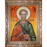 Святий мученик Діомід - ікона з янтаря (ар-291)