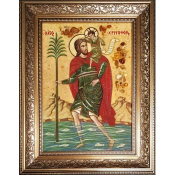 Святой мученик Христофор - икона из янтаря (ар-387)