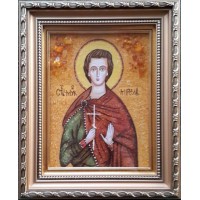Святий мученик Мирослав - ікона з янтаря, ручна робота (ар-265)