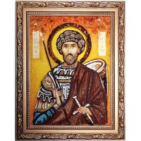 Святой мученик Севастиан Римский - янтарная икона ручной работы (ар-352)