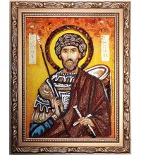 Святой мученик Севастиан Римский - янтарная икона ручной работы (ар-352)