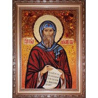 Святой Антоний Великий - икона из янтаря (ар-379)