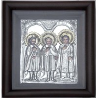 Святые мученики Гурий, Симон и Авив - икона с серебром (хм-52)