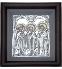 Святые мученики Гурий, Симон и Авив - икона с серебром (хм-52)