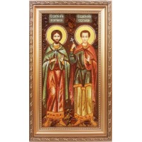 Валерий Мелитинский и Валерий Севастийский - икона из янтаря, ручная работа (ар-241)