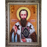 Василий Великий - икона из янтаря, ручная работа (ар-263)