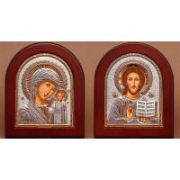 Венчальные иконы Спаситель и Казанская Божья Матерь - греческие иконы с серебром (EK181/182)