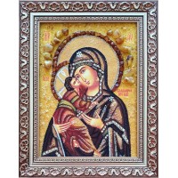 Володимирська ікона Богородиці - ікона з янтаря (ар-345)