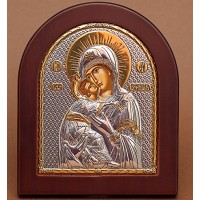 Владимирская икона Божией Матери - Икона из Греции с серебром и позолотой (GOLD)