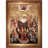 Всіх скорботних радість - Красивя ікона з бурштину, ручна робота (ар-182)
