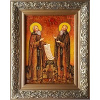 Зосима і Саватій Соловецькі, покровителі бджолярів - янтарна ікона (ар-112/1)