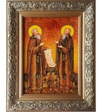 Зосима і Саватій Соловецькі, покровителі бджолярів - янтарна ікона (ар-112/1)