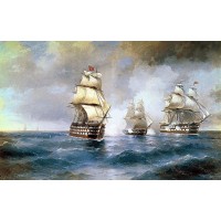Копия картины И. Айвазовского Бриг Меркурий атакован двумя турецкими кораблями (сч-33)